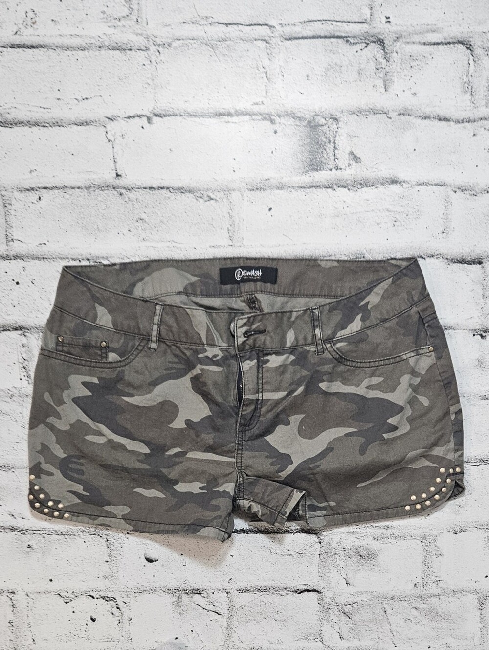 Rewash Camo Studded Shorts Size 11 Low Rise Cotton Festival Y2K